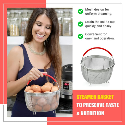 Original Salbree Steamer Basket for 6 qt Instant Pot Accessories, Stainless Steel Strainer with Silicone Handle