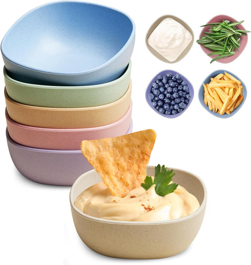 6 Pack Wheat Straw Soy Sauce Dishes, 4.5 oz Small Dessert Bowls, Unbreakable Dipping Bowls
