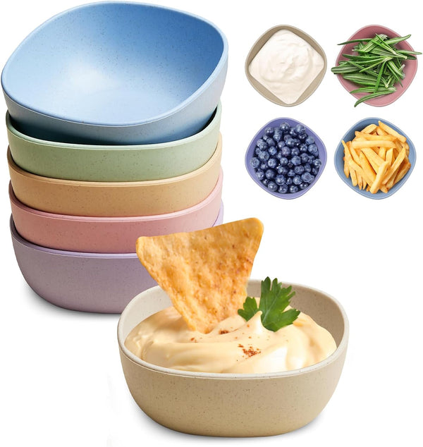 6 Pack Wheat Straw Soy Sauce Dishes, 4.5 oz Small Dessert Bowls, Unbreakable Dipping Bowls