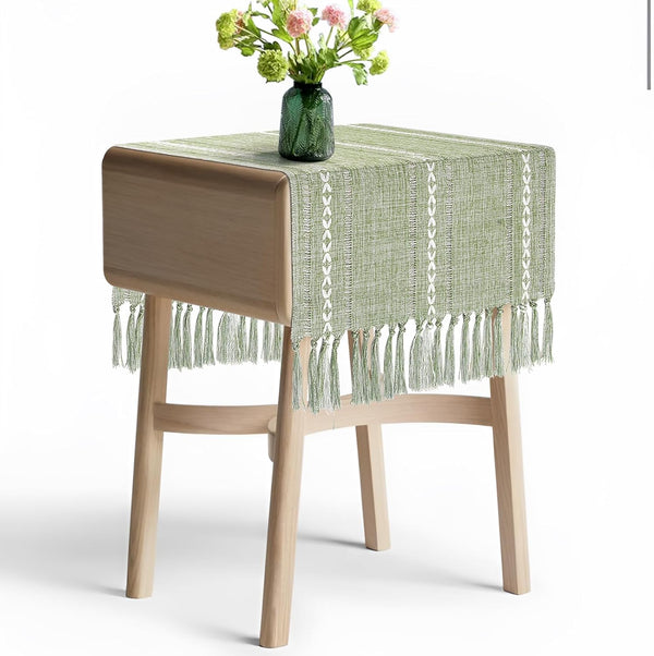 Boho Table Runner Short 15.7 x 36 inch, Spring Sage Green Coffee