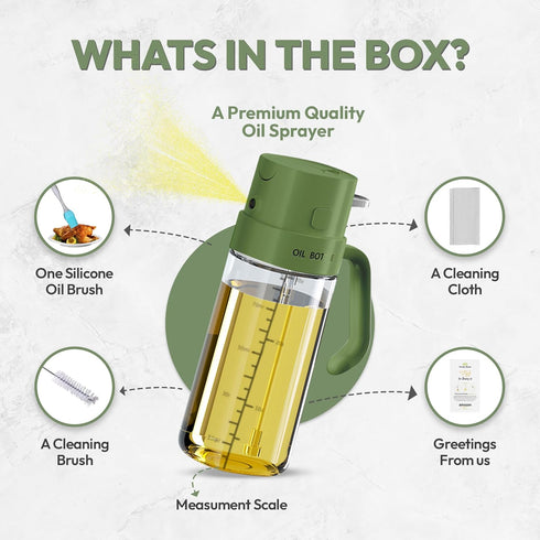 2-in-1 18oz 550ml Green / - Olive Oil Sprayer for Cooking,Salad and BBQ, Leakproof Oil Dispenser for Frying, Glass