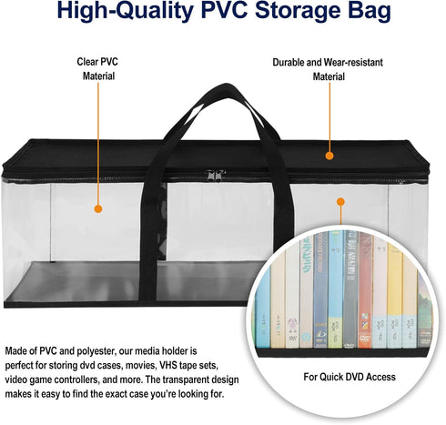 CCidea DVD Storage Bags (Set of 4) Clear PVC Media Holder Case with Handles for DVDs/CDs/VHS Box/Blu Ray Disc/Movie Cases/Video Games Discs - Each Bag Holds up to 40 DVDs by CCidea