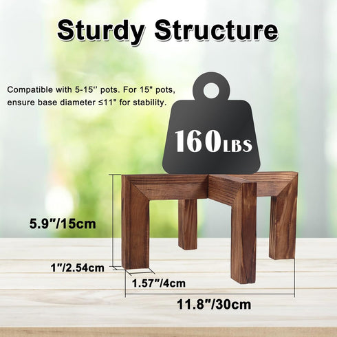 5-15 Inch Vigordream Plant Stand, Indoor/Outdoor Wood Plant Holder, Single Flower Pot Stand, Sturdy Planter Stands, Fit