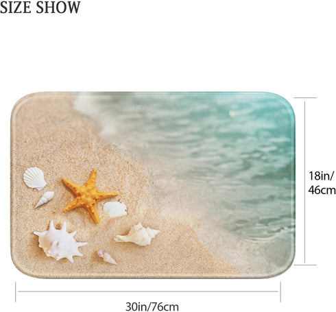 Britimes Bath Mat for Bathroom, Beach Starfish Sea Shell Washable Cover Floor Rug, 18x30 Inches