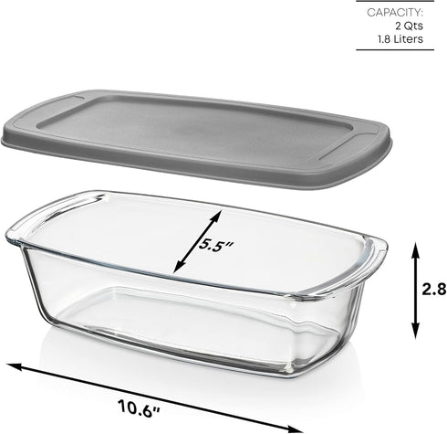 Razab LARGE 7.6 Cups/1800 ML/1.9 Qt Glass Loaf Pan with Lids - Meatloaf Pan BPA free Airtight Lids Grip Handle Easy Carry, Microwave and Oven Safe - Loaf Pans For Baking Bread, Cakes, Glass Loaf Pan by Razab