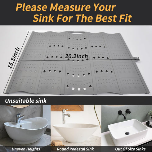 Bathroom Sink Top Cover Space Saver, Silicone Makeup Organizer Mat for Over Countertop, Small Bathroom Accessories, Grey