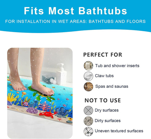40''x16'' XIYUNTE Baby Bath Mat for Tub Non Slip Kids Bath Mat - Extra Long Cartoon Bathtub Mat Non Slip Kids Shower