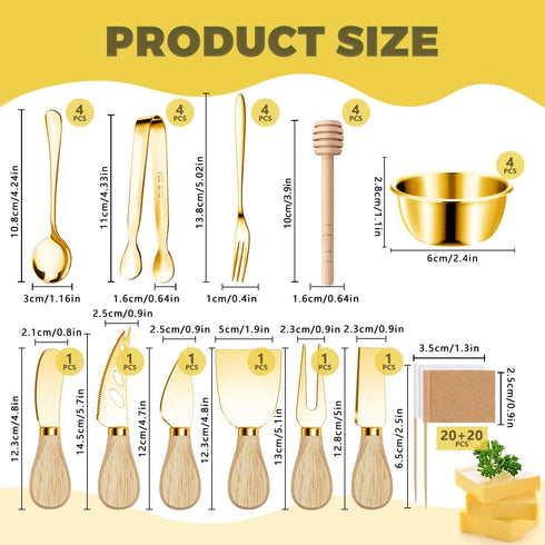 Charcuterie Boards Accessories Gold Charcuterie Utensils Cheese Butter Spreader Knife Set Small Serving Tongs Forks and Spoons Dipping Bowls Honey Dippers Toothpick Flags for Party Platter Making by Mlurcu