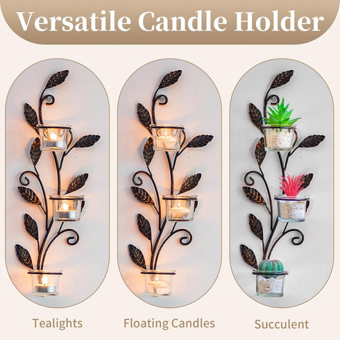 Set 2 Sziqiqi Wall Sconces Candle Holder - Wall Candle Holder Black Tea Light Candle Sconce Vintage Wall Sconce