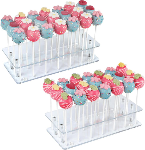 ANDGOO 2-Pack Cake Pop Stand, Clear Acrylic Lollipop Holder with 21 Holes for Weddings, Birthday Parties