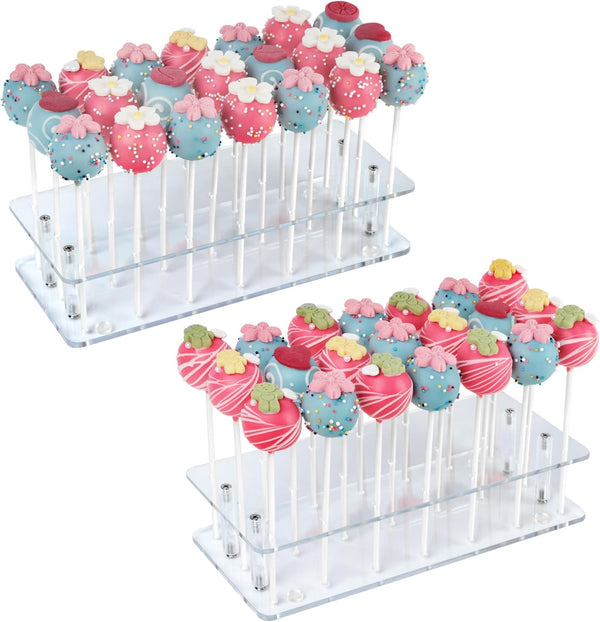 ANDGOO 2-Pack Cake Pop Stand, Clear Acrylic Lollipop Holder with 21 Holes for Weddings, Birthday Parties