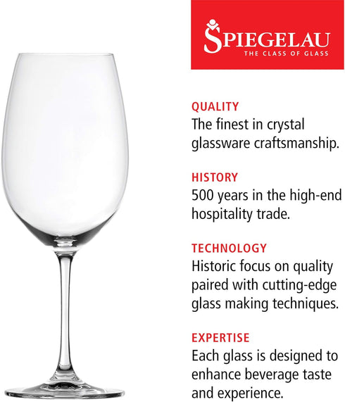 Spiegelau Salute Bordeaux Wine Glasses, Set of 4, Lead-Free Crystal, 25 oz