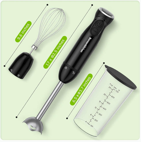 Bonsenkitchen Immersion Blender, 12-Speed Turbo Handheld Electric Blender with Sharp Blades, 3-In-1 Stick Blender
