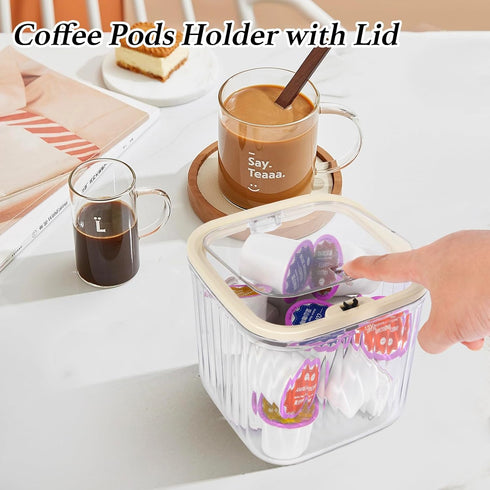 Clear Coffee Pod Holder with Lid, Small Food Storage Organizer Bins for Kitchen, Pantry, and Cabinet Organization
