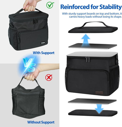 Gloppie Insulated Lunch Box for Men Women, Reusable Lunch Cooler Bag in Black