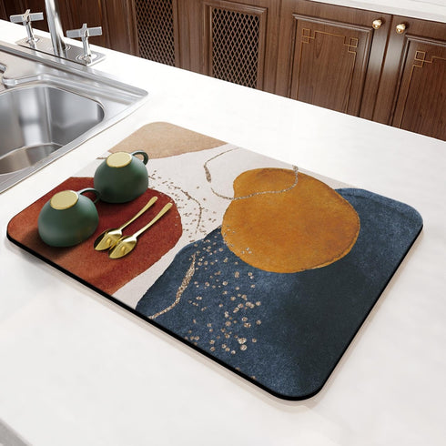 Coffee Bar Mat Rubber Dish Drying Mat for Kitchen Counter, Decorative Coffee Shop Accessories 23.5x15.5in