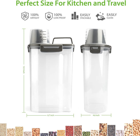 Rice Airtight Storage Container, 3 to 5Lbs Cereal Bin, Pet Food Dispenser with Measuring Cup, BPA Free Clear Plastic