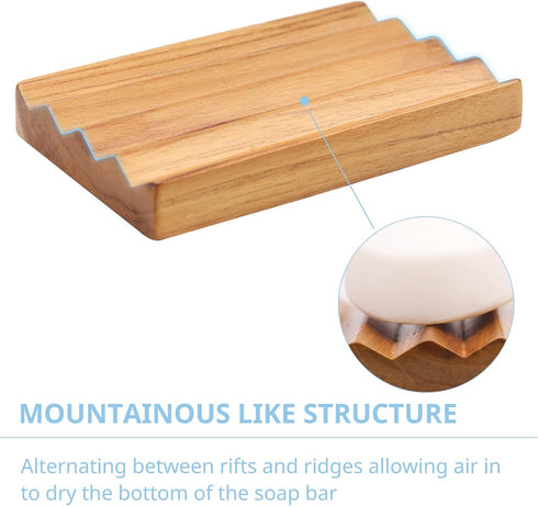 HTB Teak Soap Dish for Shower - Wood Decorative Bath Soap Holder with Heightened Base Design for Kitchen, Bathroom