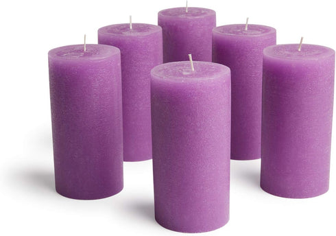 Bask Mottled Pillar Candles - Set of 6, 3" x 6" Dripless Unscented Purple Candles for Home Decor & Relaxation