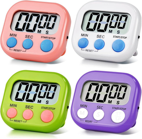 Digital Kitchen Timer 4 Pack, Magnetic Timers with Big Display and Loud Ring for Cooking, Classroom, Game
