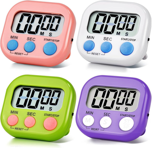 Digital Kitchen Timer 4 Pack, Magnetic Timers with Big Display and Loud Ring for Cooking, Classroom, Game