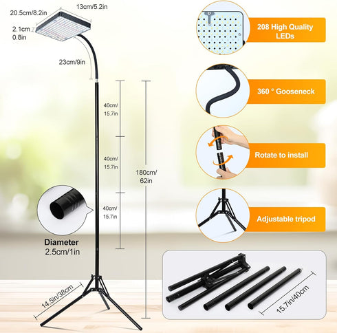2026 4/8/12/16/20H 25 24"-76" Grow Light with Upgrade Stable Stand, Bright Grow Lights for Indoor Tall Plants, Bonsai