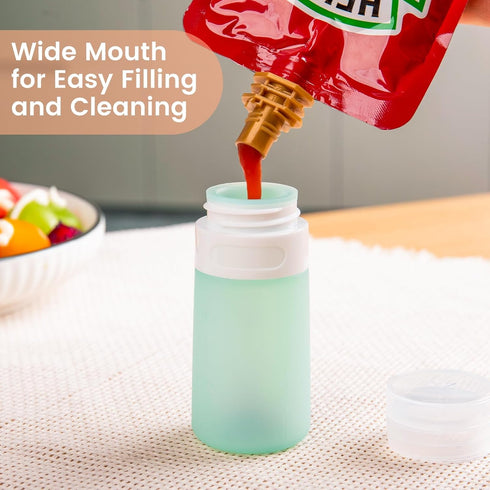 2-oz 4 Pack, MICEBAY Condiment Squeeze Bottles for Sauces, Mini Silicone Salad Dressing Container to Go with Reusable