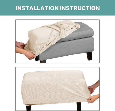 Turquoize Stretch Ottoman Cover - Soft Rectangle Slipcover with Elastic Bottom for Storage Ottoman (Large, Biscotti