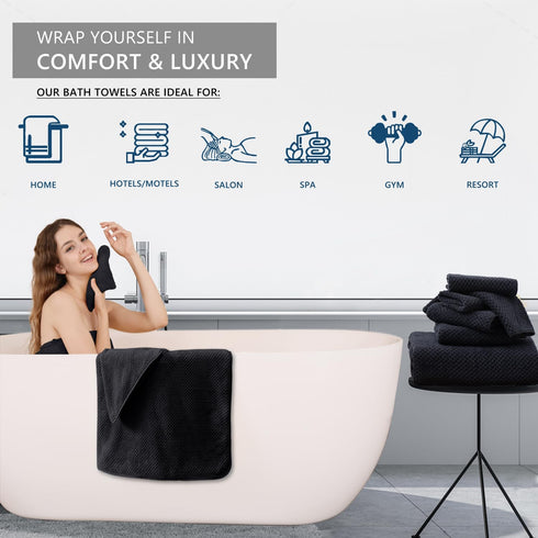 8 Set |2 Sheet,2 4 600GSM Set Piece Bathroom Towel Black Oversized Large Bath Towels Hand Towels and Washcloths| Ultra