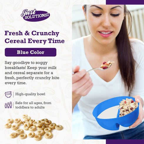 Just Solutions Crunch Anti-Soggy Cereal Bowl - Keeps Cereal Fresh & Crunchy, BPA Free, Blue