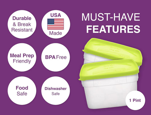 Arrow Reusable Plastic Storage Container Set, 10 Pack, 1 Pint/16 Ounce Each, BPA-Free, Dishwasher/Microwave Safe