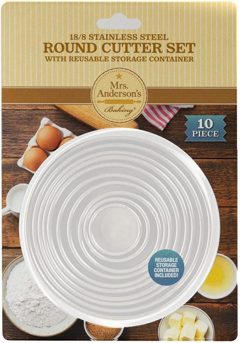 Mrs. Anderson’s Baking Cookie Fondant Cutters, Graduated Round, 10-Piece Set with Storage Container