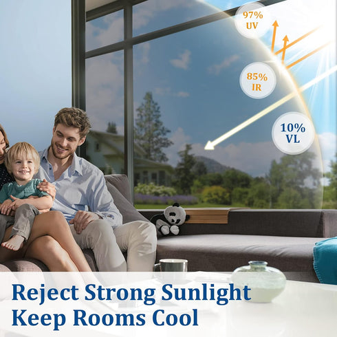 Coavas One Way Privacy Window Film, 17.5 Inch X 6.5 Feet, Reflective Sun Blocking Heat Control Anti UV Non-Adhesive