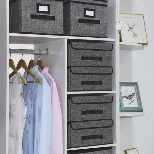 Onlyeasy Foldable Storage Bins with Lid, Pack of Two Storage Box Cube Cubby Basket Closet Organizer with Leather