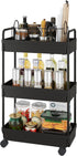 Buzowruil Rolling Storage Cart 3 Tier Organizer Mobile Shelving Unit Storage Rolling Utility Cart with Wheels for Kitchen Bathroom Laundry,Black by Buzowruil