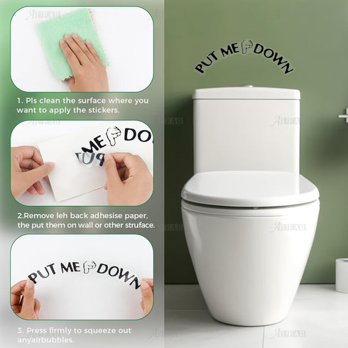 AUEAR Funny Bathroom Toilet Seat Sticker Decal Reminder Decoration for DIY (4 Pack)