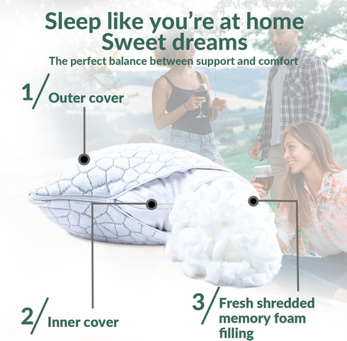 QUTOOL Small Travel Pillows for Sleeping, Cooling Memory Foam Camping Pillow, Portable with Travel Storage Bag