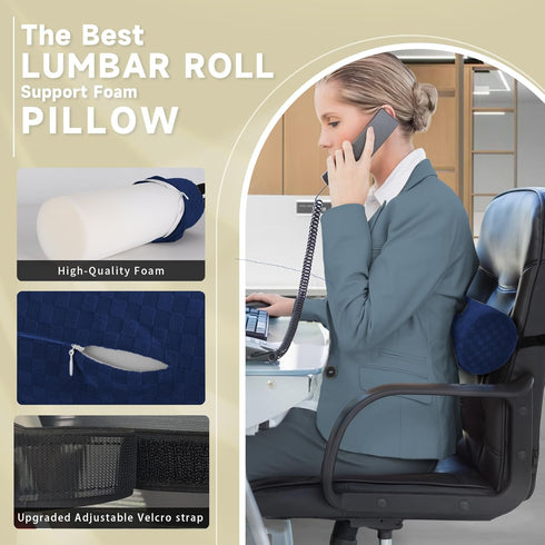 coceyese Short-11*4.3'') Lumbar Roll Pillow for Lower Back, Lumbar Support Foam Roll Cushion with Pillowcase