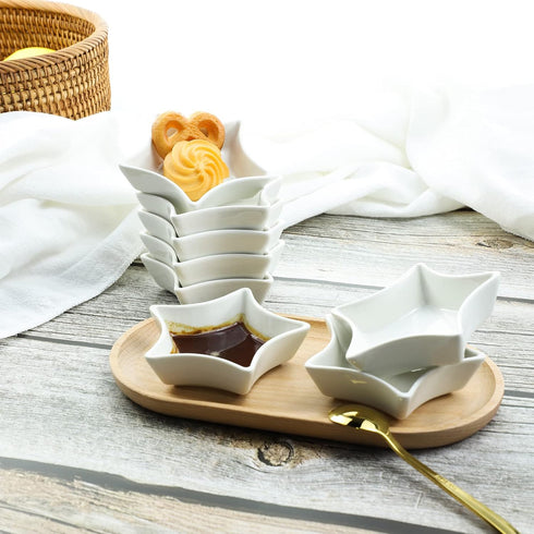 Set of 4 Star Shaped Ceramic Sauce Dishes, Multipurpose Appetizer Plates, Sushi Dipping Bowls
