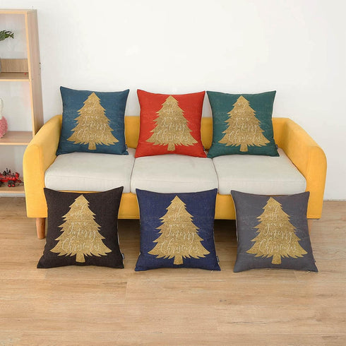 TRENDIN Holiday Christmas Pillow Cover with Tree 18x18 inch Square Throw Pillowcase Farmhouse Christmas Decorations for Home Chair Office Linen Cushion Cover for Sofa Couch PL751TR