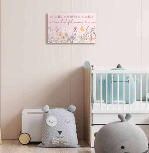 HoneyKICK 16.5" 10" Nursery Wall Art Dcor For Baby Girl Room - In a Field of Roses She is a Wildflower - Sized x