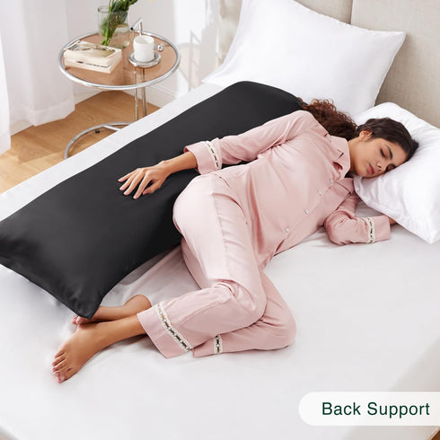Love's Cabin Satin Body Pillowcase, Silky Cooling Long Pillow Cover with Envelope Closure, 20x54 inches, Black