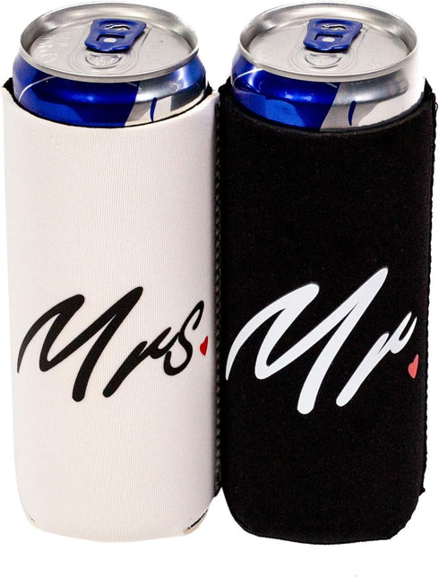 QualityPerfection Mr & Mrs Slim Can Cooler Sleeves, 2 Pack Insulated Neoprene Thermocoolers for 12 oz Drinks