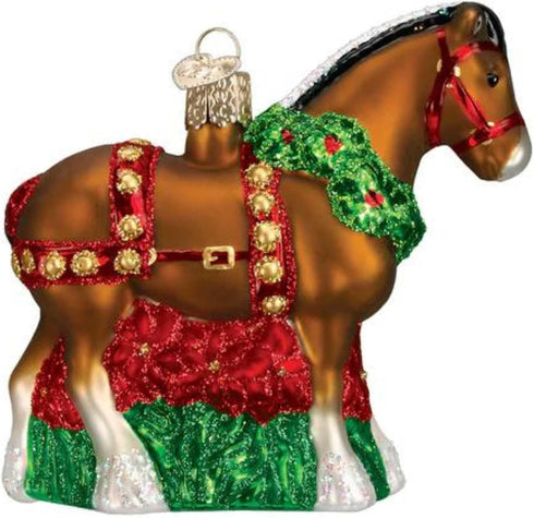 Old World Christmas Ornaments, Holiday Clydesdale Glass Blown Ornaments for Christmas Tree