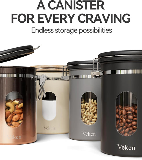 Tea,Flour,Cereal,Sugar,22OZ,Copper Veken Coffee Canister with Window,Airtight Stainless Steel Kitchen Food Storage