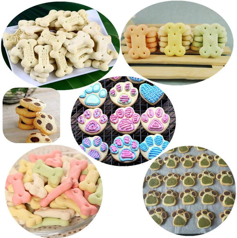 Set of 5 Silicone Molds Puppy Dog Paw & Bone Shaped 2 in 1 with Stainless Steel Bone Cookie Cutter for Homemade Treats