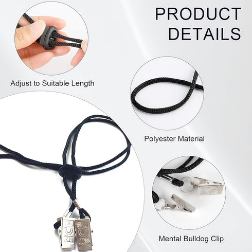 ASTRQLE 3pcs Black Adjustable Napkin Holders Lanyard Neck Strap Chain Clip Adjustable Napkin Bib Towel Clips