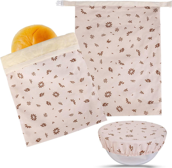 Tirphy 3 Pack Reusable Bread Bags and Bowl Cover Set, Beeswax Bread