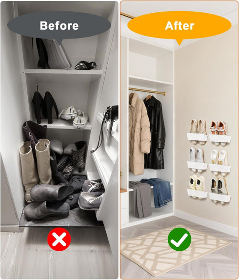 DegMongee 2-Pack Closet Wall Mounted Shoe Rack with Sticky Strips, Space Saving Hanging Shoe Rack, No-Drill Hanging