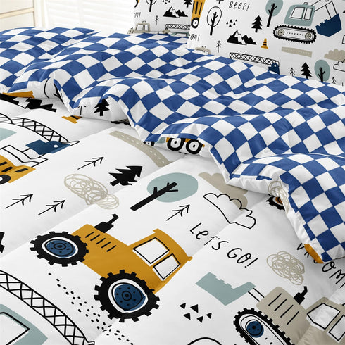 Leaflin 4-Pcs Set, Set Sets Construction Twin Size Boys Bedding Kids Comforter for Teens w/Sheets and Pillowcase, Soft